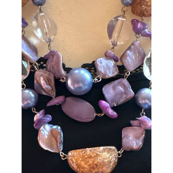 Boho Purple Shell Statement Necklace Mixed Beads Whimsy Sea Siren Fairycore - Picture 3 of 6